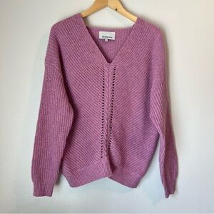 Heartloom Dani V-Neck Oversized Pink Lilac Knit Wool Blend Sweater Spring
